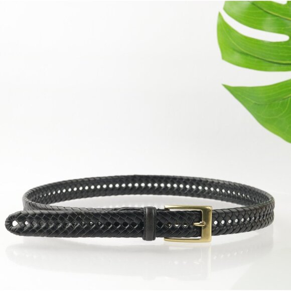 Dockers Other - Dockers Mens Belt Size 36 Black Leather Woven Braided Brass Square Prong Buckle